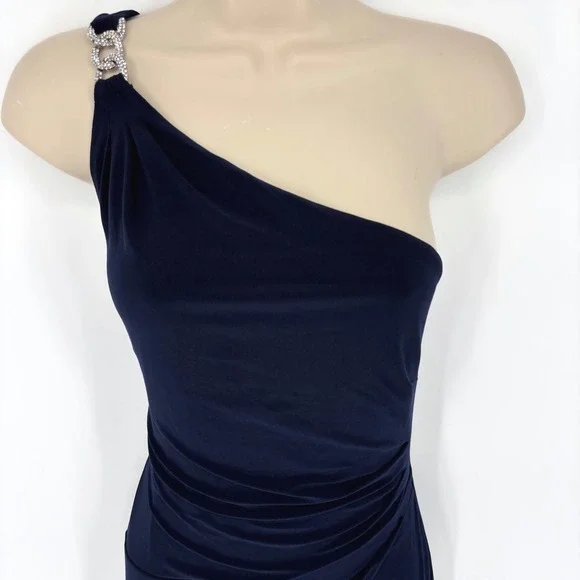 NWT Lauren Ralph Lauren Navy Blue One Shoulder Rhinestone Gown Dress Size 8 - Picture 3 of 10